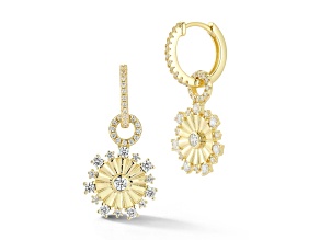 Rachel Zoe 14K Yellow Gold Over Sterling Silver Cubic Zirconia Fluted Disk Charm Hoop Earrings