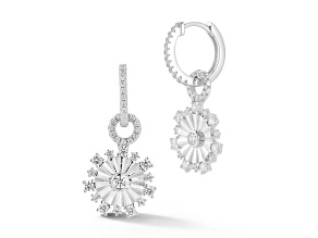 Rachel Zoe Rhodium Over Sterling Silver Cubic Zirconia Fluted Disk Charm Hoop Earrings