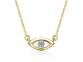 Clear Cubic Zirconia, 14K Gold Plated over Brass Evil Eye Pendant Necklace