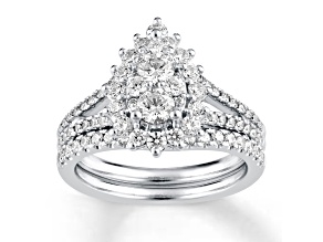 Round White Diamond Pear Design Bridal Set in 14K White Gold, 1.50ctw. I Color, I1 Clarity- IGI