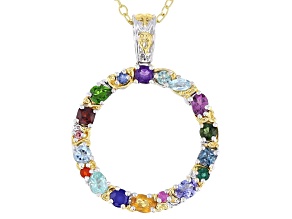 Multi Gemstone Rhodium & 24k Yellow Gold Over Palladium Sterling Silver Pendant W/ Chain 1.96ctw