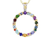 Multi Gemstone Rhodium & 24k Yellow Gold Over Palladium Sterling Silver Pendant W/ Chain 1.96ctw