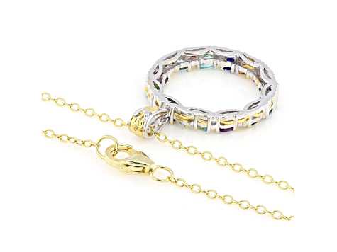 Multi Gemstone Rhodium & 24k Yellow Gold Over Palladium Sterling Silver Pendant W/ Chain 1.96ctw