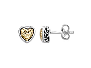 Silver Treasures by Samuel B. Sterling Silver & 18k Yellow Gold Hammered Heart Earrings