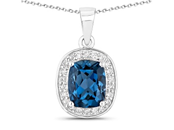 Picture of Cushion Cut London Blue Topaz and Lab Grown Diamond Sterling Silver Pendant with Chain 2.23ctw