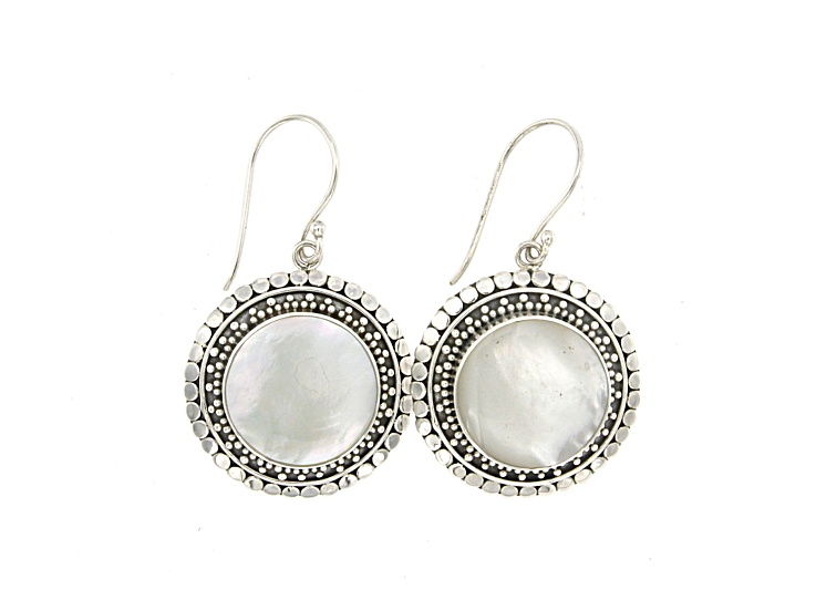 Silver Treasures by Samuel B. Round Mother-Of-Pearl Sterling Silver Earrings