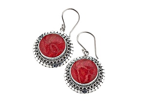 Silver Treasures by Samuel B. Round Coral Sterling Silver Earrings