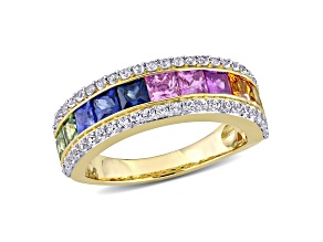 Multi Color Sapphire 14K Yellow Gold Ring 3.01ctw