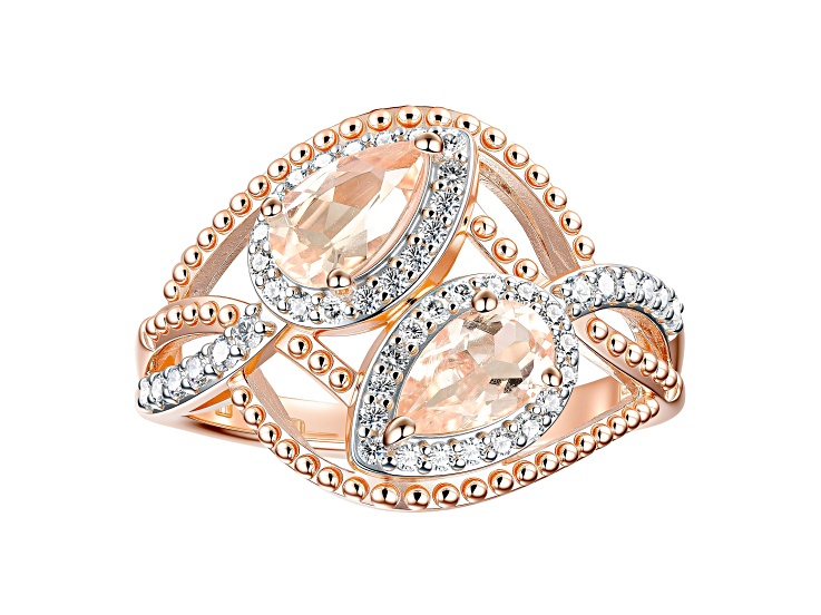 Morganite 14K Rose Gold plated with Rhodium tone over Sterling Silver Ring 5.7cttw