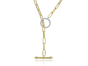 Clear Cubic Zirconia, Two-Tone over Brass Toggle Clasp Paperclip Chain Necklace