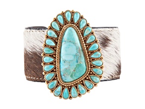 Barse Jewelry Composite Turquoise and Cowhide Gold Tone Cowgirl Up Cuff Bracelet