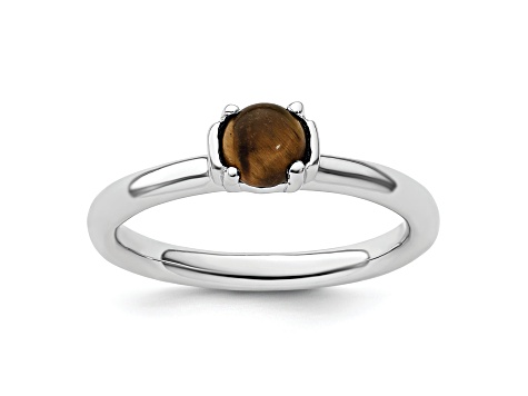 Rhodium Over Sterling Silver Stackable Expressions Tigers Eye Ring