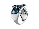 London Blue Topaz Sterling Silver Bypass Ring 6.17ctw