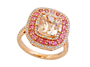 EFFY 14K Rose Gold Morganite, Pink Tourmaline and Diamond Halo Ring 4.49ctw