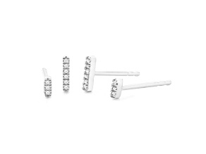 Diamond Accent Rhodium Over Sterling Silver Double Bar Stud Earrings