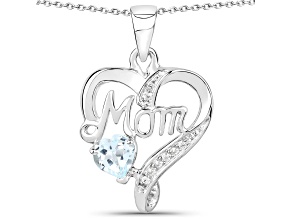 Blue Topaz and White Topaz Sterling Silver Mom Heart Pendant with Chain