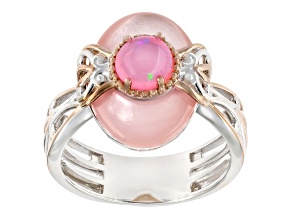Pink Ethiopian Opal Rhodium & 18K Rose Gold Over Palladium Sterling Silver Ring 0.60ct