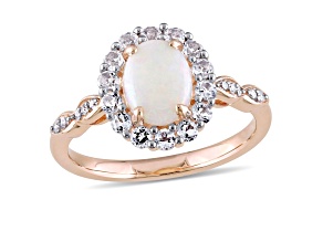 Opal, White Topaz and Diamond 14K Rose Gold Ring 1.52ctw