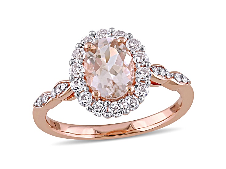 Morganite, White Topaz and Diamond 14K Rose Gold Ring 1.83ctw