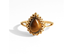 Golden Tiger Eye 10k Yellow Gold Over Sterling Silver Teardrop Ring
