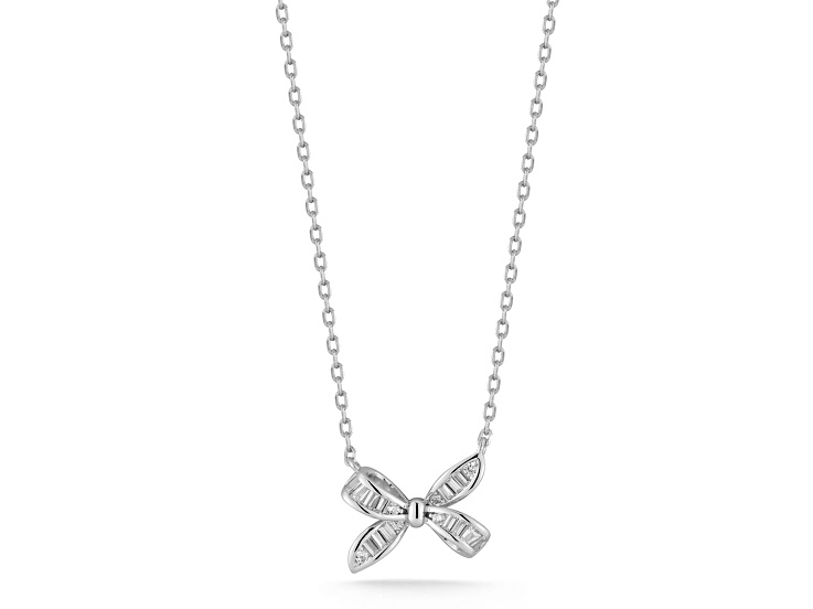 Sterling Statements Rhodium Over Sterling Silver CZ Bow Necklace
