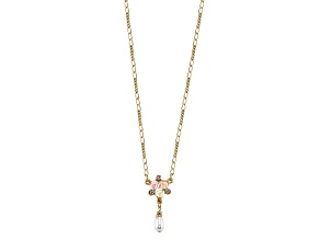 1928 Jewelry Gold-Tone Brass Crystal Pink Porcelain Rose Simulated Pearl Pendant With Chain 16 Inch