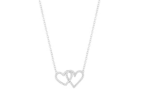 White Diamond Rhodium Over Sterling Silver Two Hearts Pendant Necklace 0.10ctw
