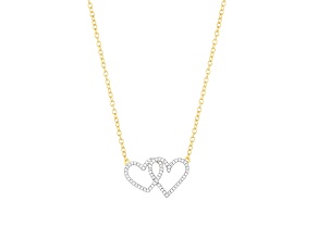 White Diamond 14K Yellow Gold Over Sterling Silver Two Hearts Pendant Necklace 0.10ctw