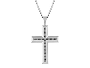Stainless Steel and 0.37ctw Black Diamond Cross Pendant With Chain