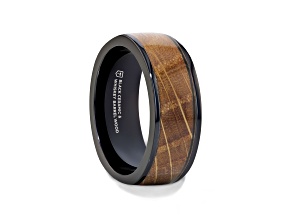 SCOTCH Black Ceramic Ring with Whiskey Barrel Wood Inlay
