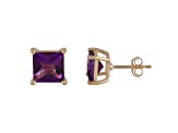 African Amethyst Square 14K Yellow Gold Stud Earrings, 2ctw