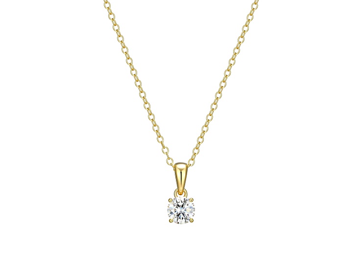 Moissanite 18k Yellow Gold Plated Sterling Silver Round Solitaire Pendant With Chain 0.41ctw