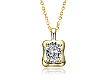 Picture of Clear Cubic Zirconia, 14K Gold Plated over Sterling Silver Wavy Square Pendant Necklace