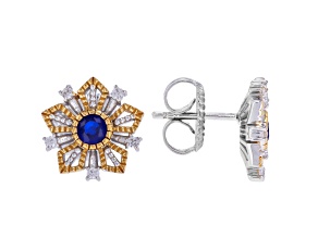 Cobalt Blue Spinel, White Zircon Rhodium & 24k Gold Over Palladium Sterling Silver Studs 0.28ctw