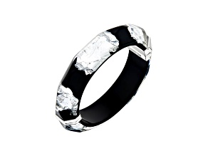 14K Yellow Gold Over Sterling Silver Wide Faceted Acrylic Hinge Bangle
