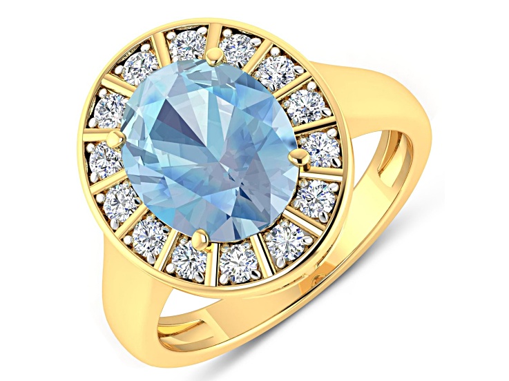 3.32ctw Blue Aquamarine and Diamond 14K Yellow Gold Halo Ring