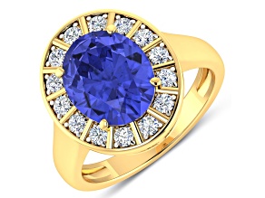 3.85ctw Violet Tanzanite and Diamond 14K Yellow Gold Halo Ring