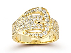 Sterling Statements 14K Yellow Gold Over Sterling Silver Pave Buckle Band Ring