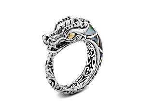 Silver Treasures by Samuel B. Abalone Inlay Dragon Sterling Silver with 18K Yellow Gold Bypass Ring