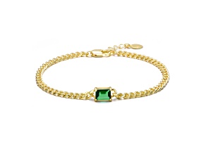 Emerald Green Cubic Zirconia, 14K Gold Plated over Brass Chain Bracelet
