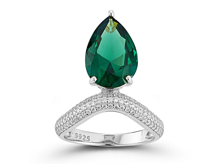 Rachel Zoe Rhodium Over Sterling Silver Pear Shaped Cubic Zirconia Wavy Cocktail Ring