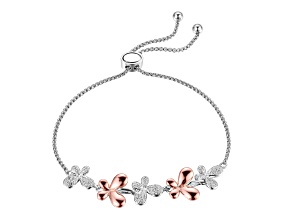 White Cubic Zirconia Two-Tone Brass Butterfly Bolo Bracelet 0.51ctw