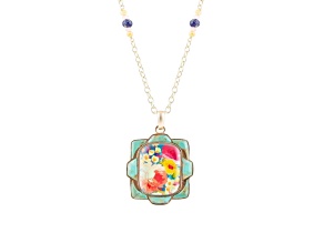Barse Jewelry Blue Composite Turquoise Gold Tone  Scenic Floral Pendant With Chain