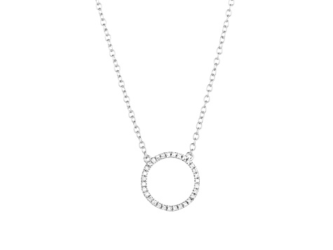 Diamond Accent Rhodium Over Sterling Silver Standing O Pendant Necklace