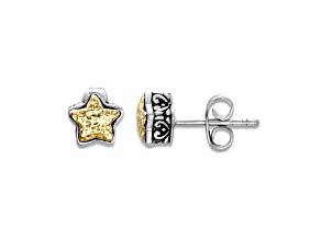 Silver Treasures by Samuel B. Hammered Sterling Silver & 18k Yellow Gold Star Earrings