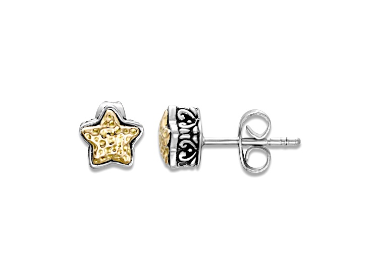 Silver Treasures by Samuel B. Hammered Sterling Silver & 18k Yellow Gold Star Earrings