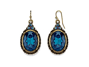 1928 Jewelry Burnished Brass-Tone Blue AB Oval Drop Earrings