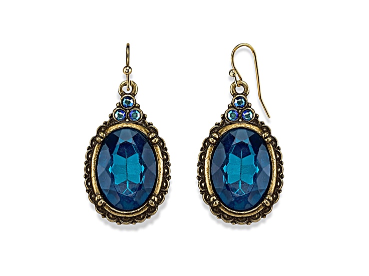 1928 Jewelry Burnished Brass-Tone Blue AB Oval Drop Earrings