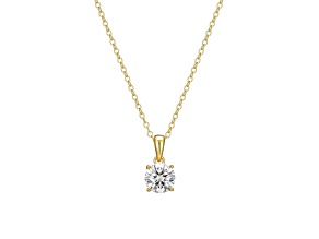 Moissanite 18k Yellow Gold Plated Sterling Silver Round Solitaire Pendant With Chain 1.10ctw