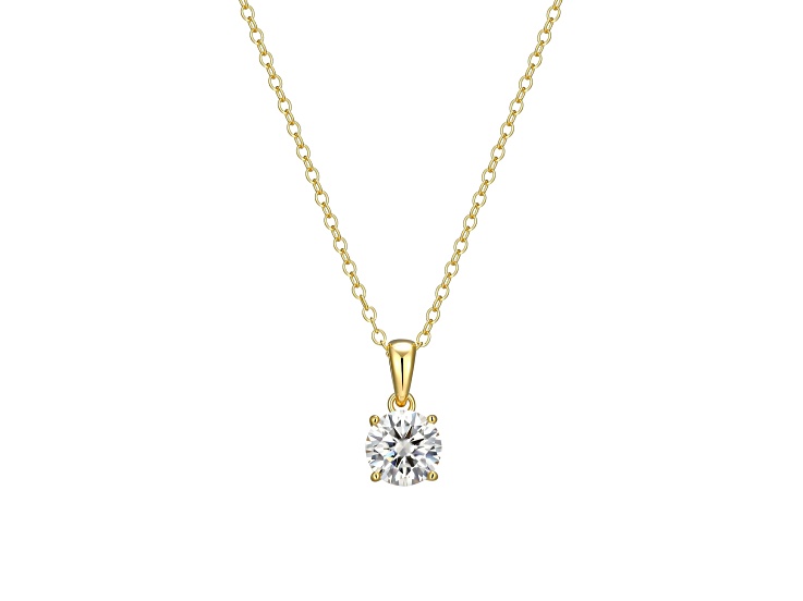 Moissanite 18k Yellow Gold Plated Sterling Silver Round Solitaire Pendant With Chain 1.10ctw